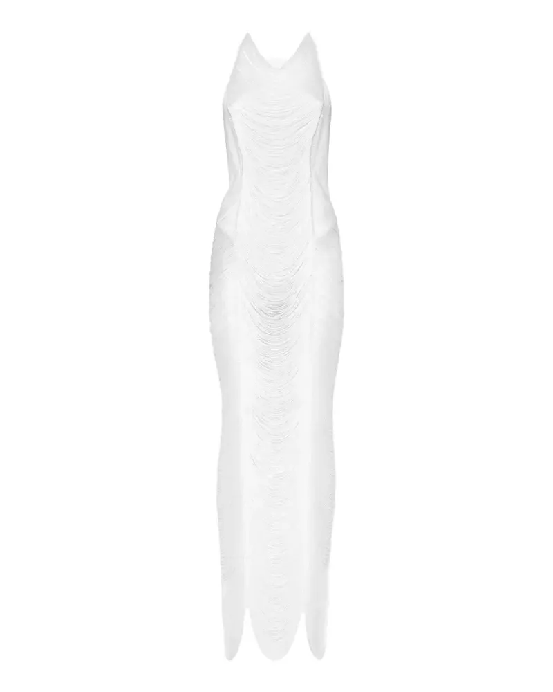 Philipp Plein Midikleid mit Fransen - "01 white "01