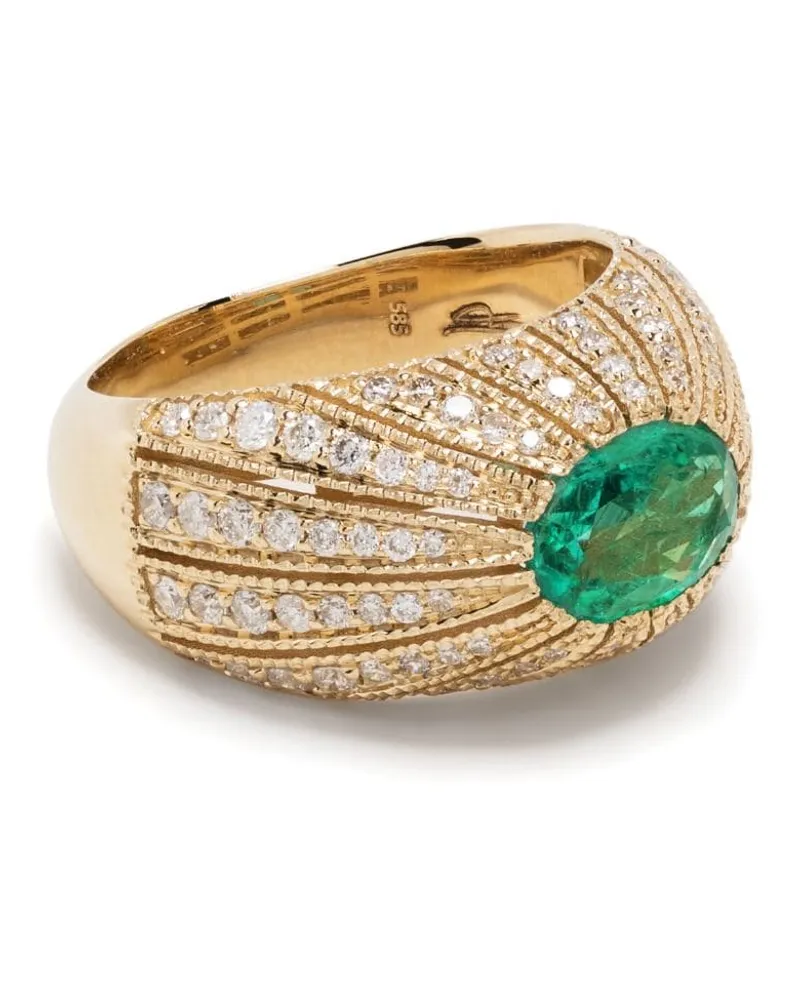 Jacquie Aiche 14kt Gelbgoldring mit Smaragd und Diamant Gold