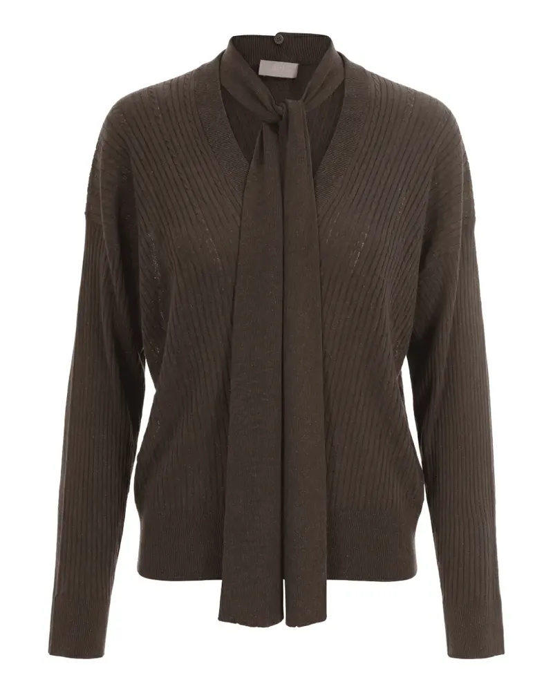 Liu Jo Gerippter Strickpullover mit Schleife - Grün Grün