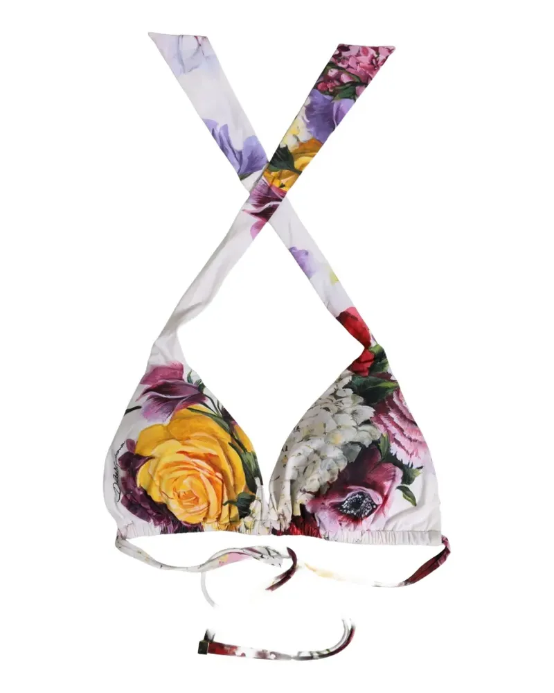 Dolce & Gabbana floral-print triangle bikini top - Weiß Weiß