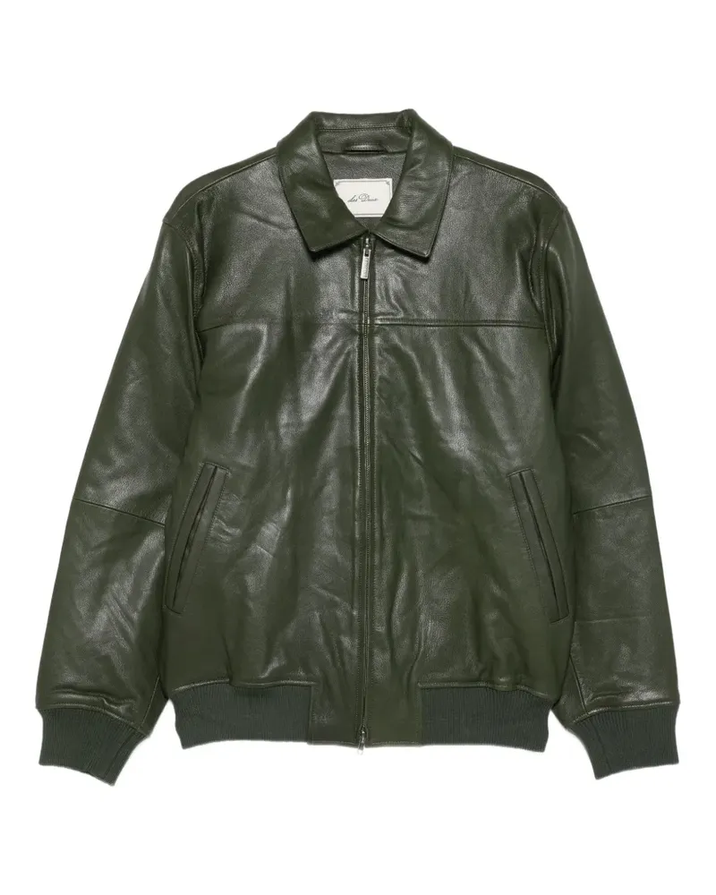 LES DEUX Lederjacke mit Logo-Patch - Grün Grün