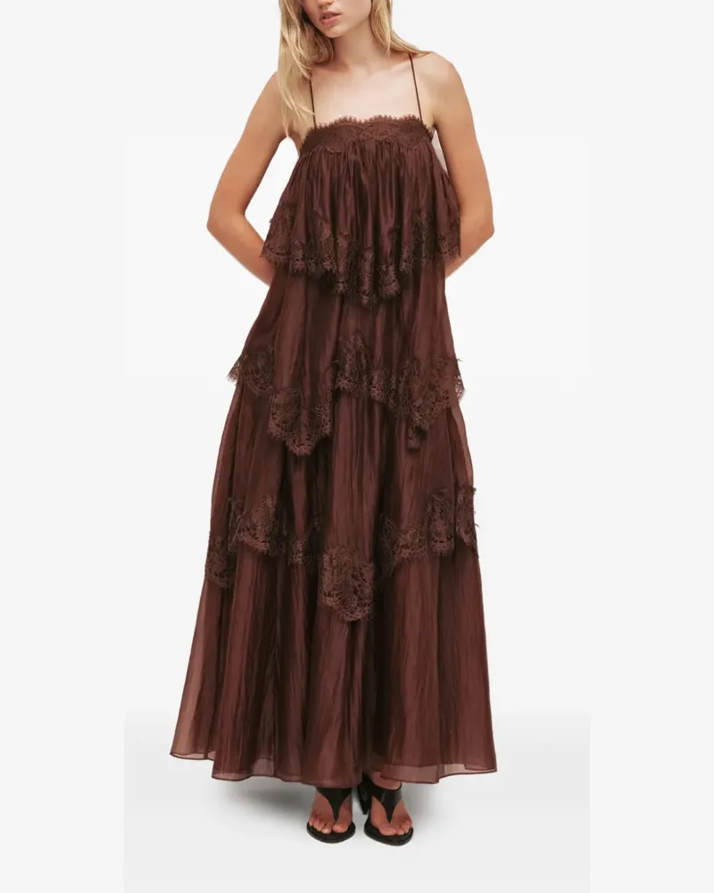 Aje. Ophelia lace-trimmed tiered maxi dress - Braun Braun