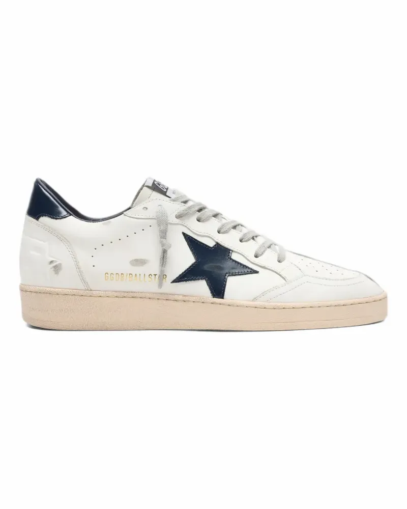 Golden Goose Ball Star aus weißem Leder mit dunkelblauem Stern Weiß