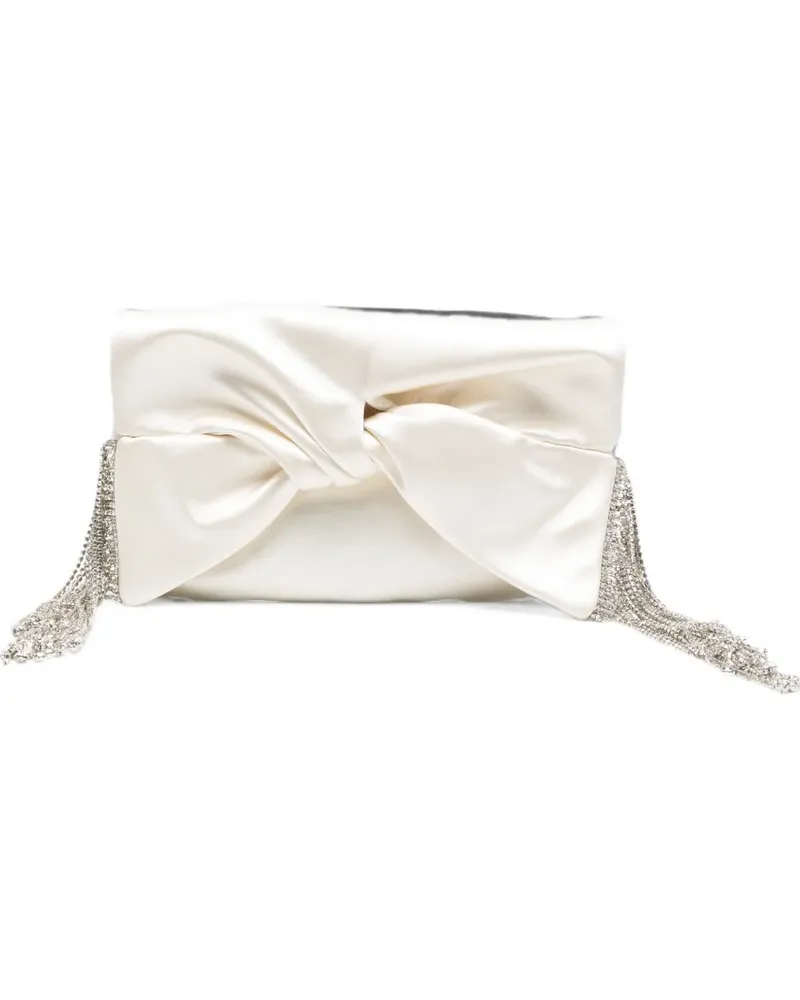 Anya Hindmarch bow-detail crystal-fringe clutch bag - Nude Nude
