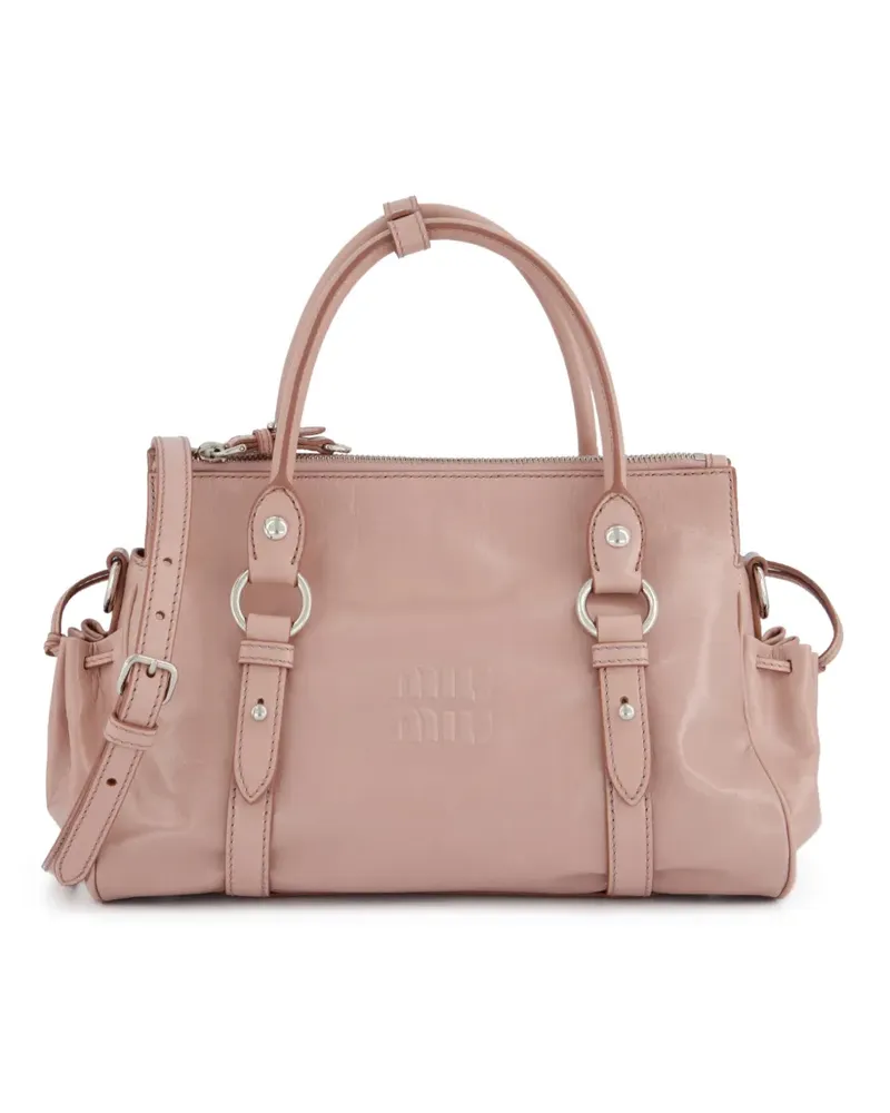Miu Miu glossy embossed-logo tote bag - Rosa Rosa