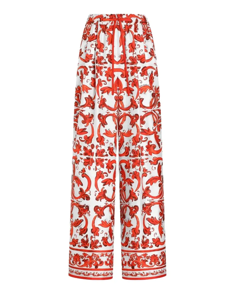 Dolce & Gabbana Seidenhose mit Majolica-Print - Weiß Weiß