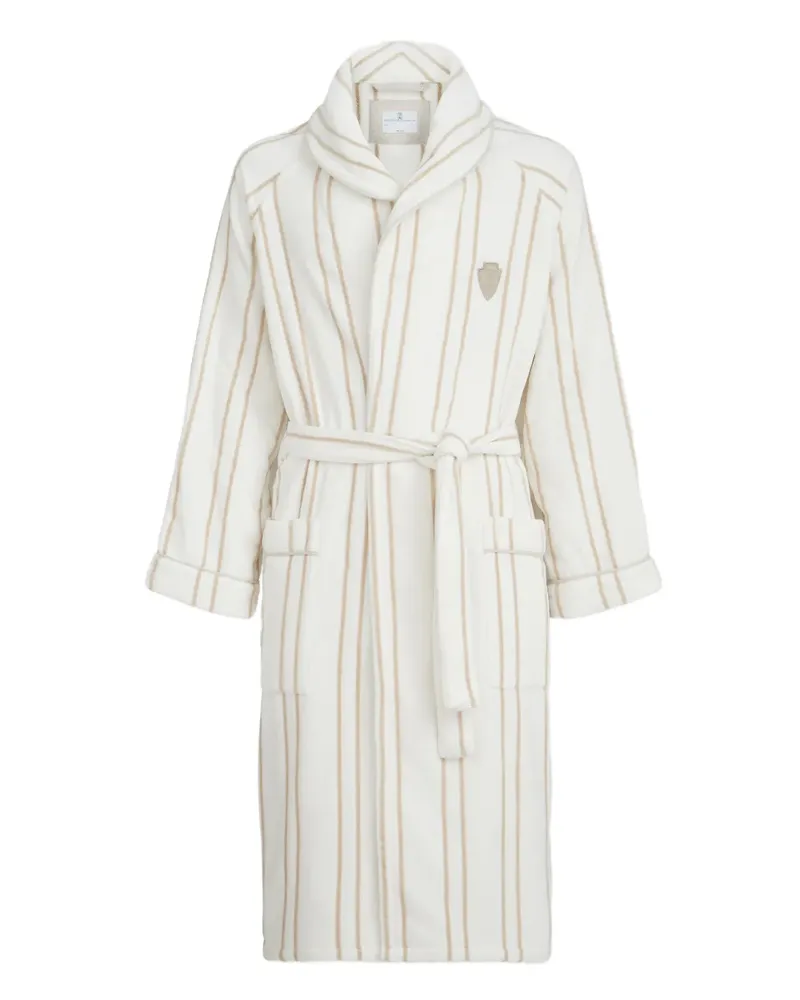 Brunello Cucinelli Gestreifter Bademantel mit Logo - Weiß Weiß