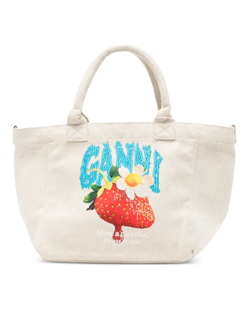 Ganni graphic-print tote bag - Nude Nude