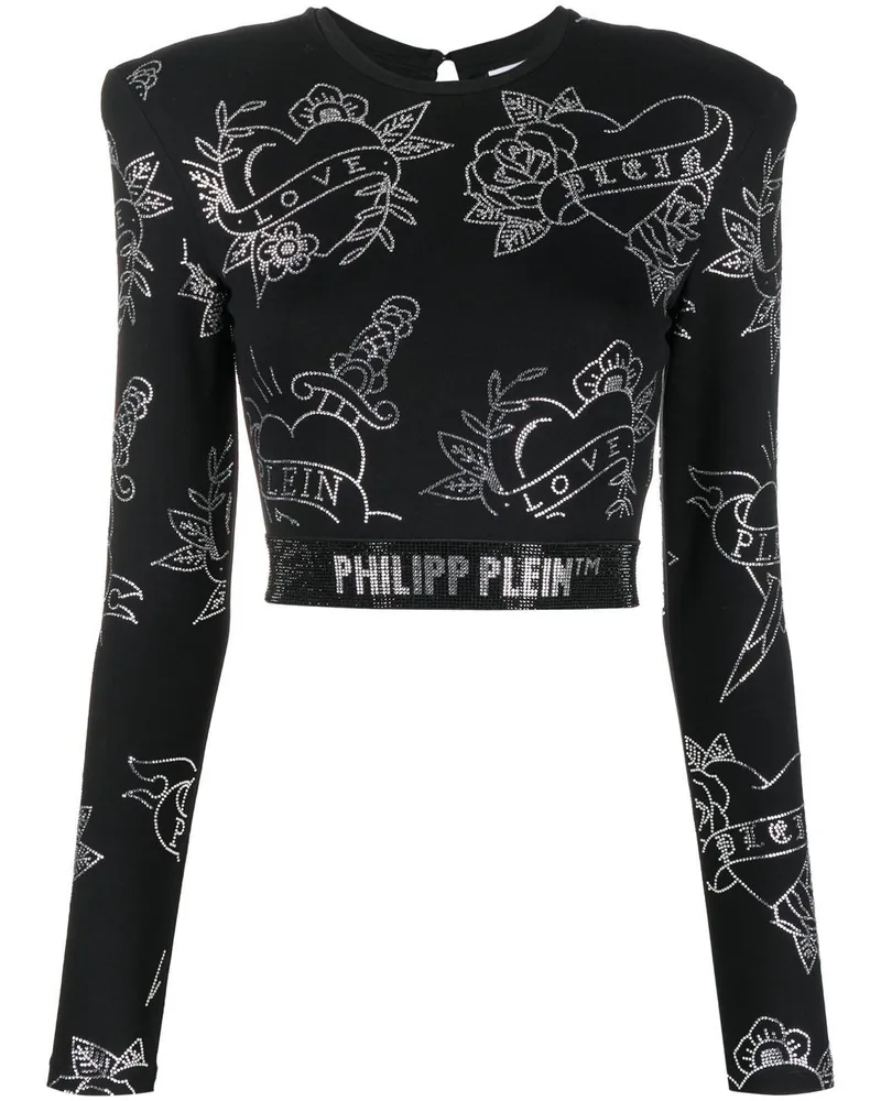 Philipp Plein Langarmshirt mit Kristallen - Schwarz Schwarz