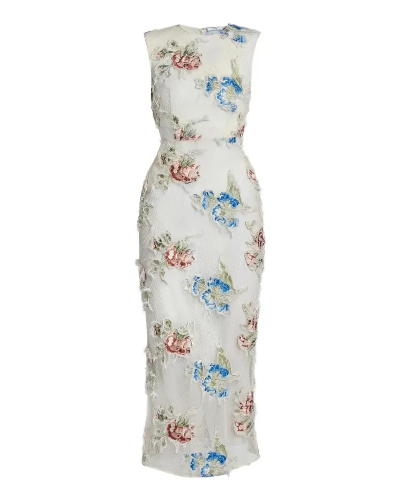 Erdem Midikleid mit Blumenapplikation - Weiß Weiß