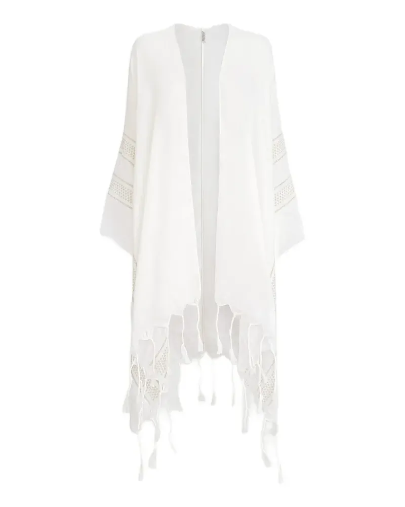 Brunello Cucinelli Leinenponcho mit Lochstickerei - Weiß Weiß