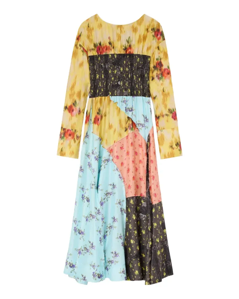 Ganni floral-patchwork smocked maxi dress - Blau Blau