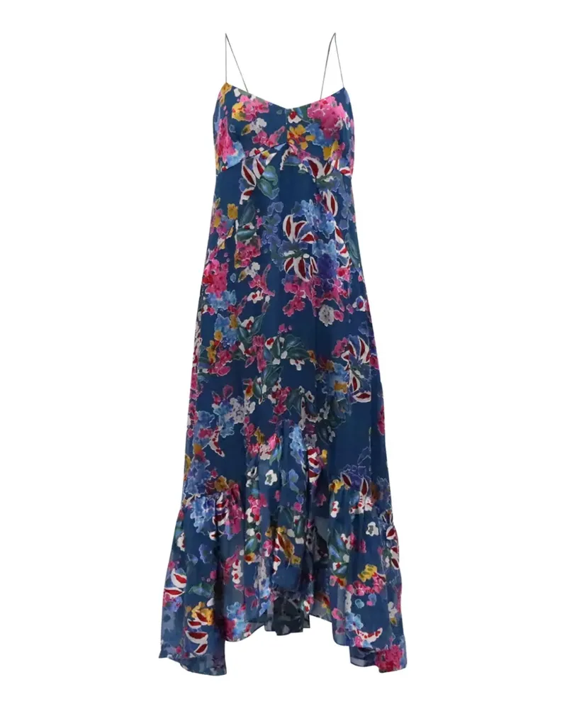 Saloni Midikleid mit Blumen-Print - Blau Blau