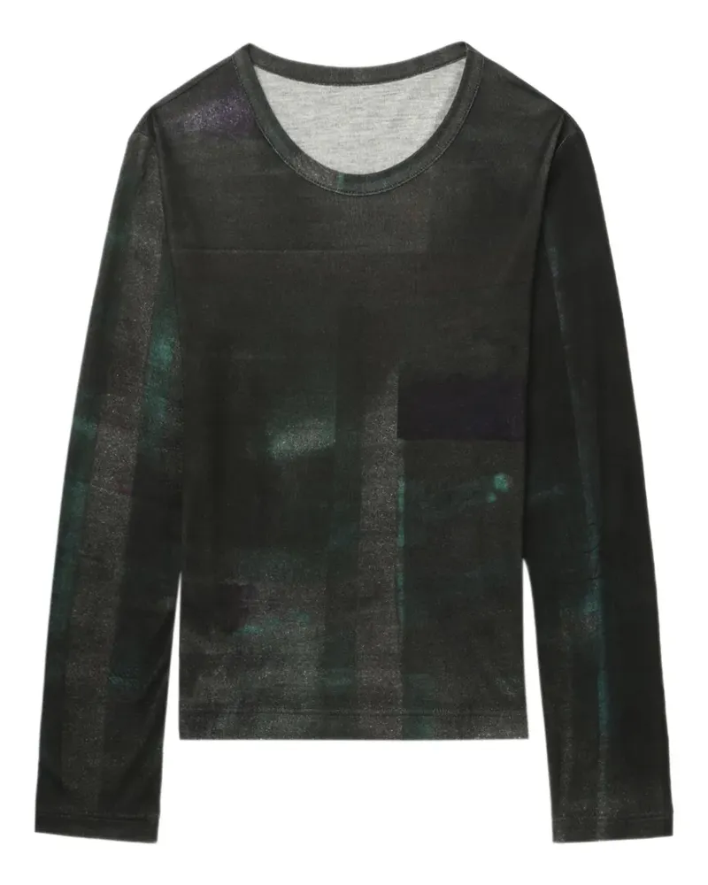 Yohji Yamamoto Langarmshirt mit Print - Grün Grün