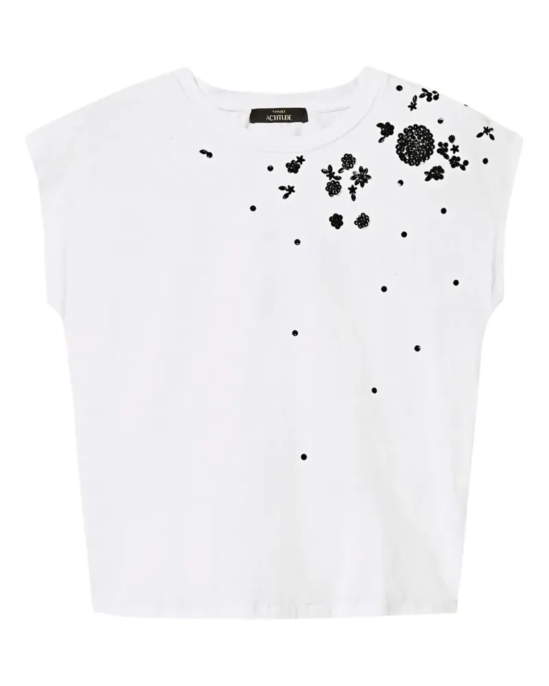 Twin-Set T-Shirt mit Blumenstickerei - Weiß Weiß