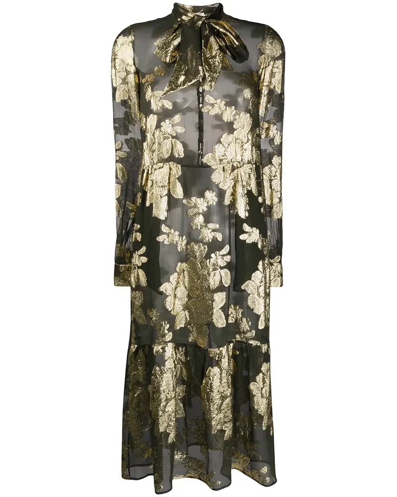 Saint Laurent Brokat-Kleid mit Blumenmuster - Schwarz Schwarz