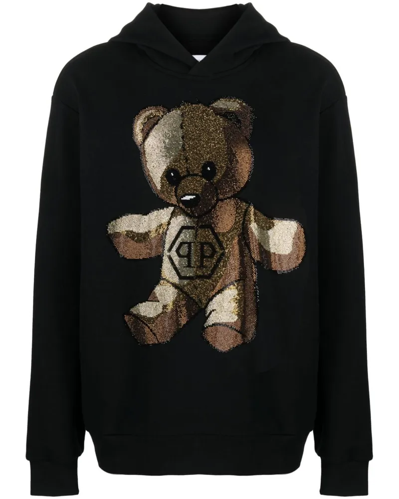 Philipp Plein Hoodie mit strassverziertem Teddy - Schwarz Schwarz