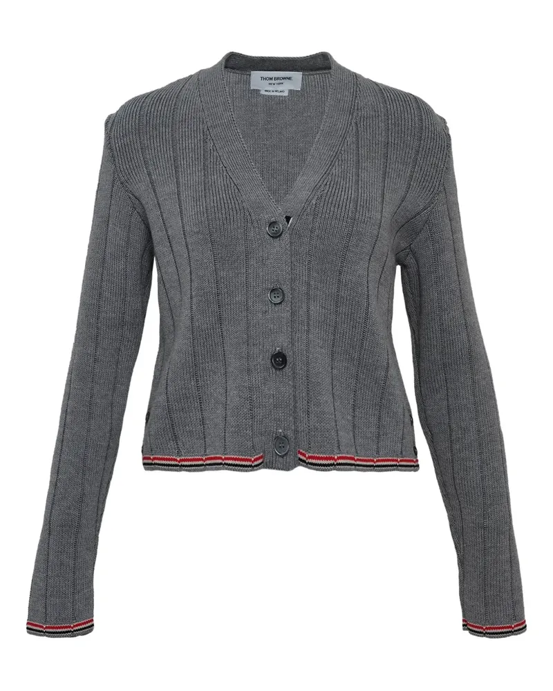 Thom Browne ribbed-knit V-neck cardigan - Grau Grau