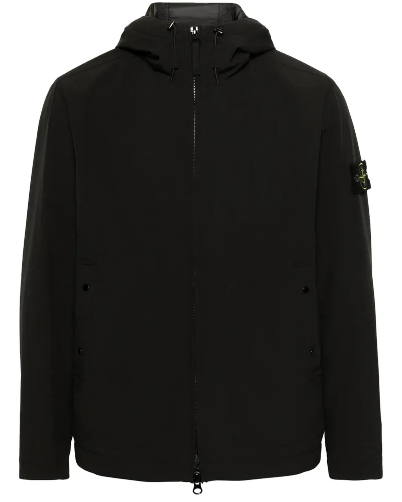 Stone Island Kapuzenjacke mit Kompass-Patch - Schwarz Schwarz