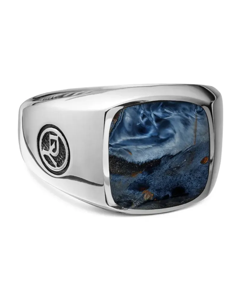 David Yurman Exotic Stone Sterlingsilbersiegelring mit Pietersit 14mm Silber