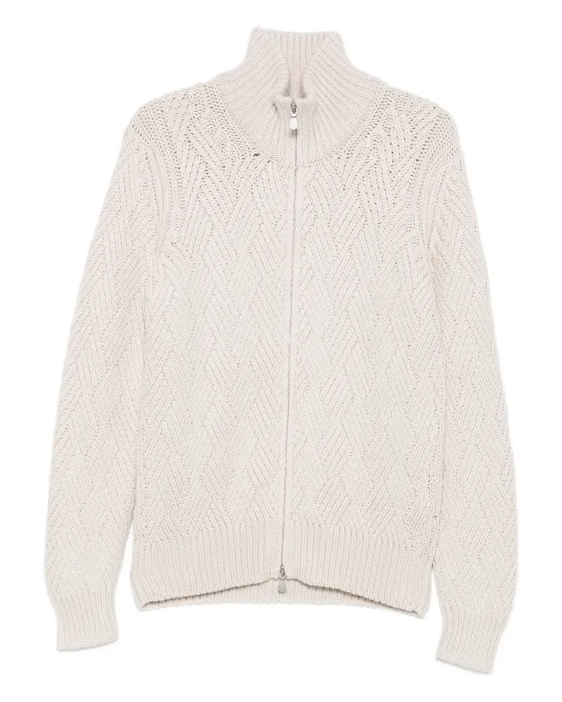 BARBA Gemusterter Cardigan mit Reißverschluss - Nude Nude