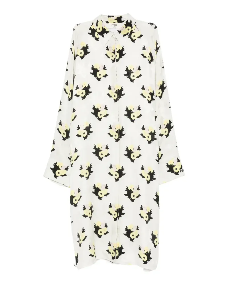 Fendi floral-print buttoned midi dress - Nude Nude