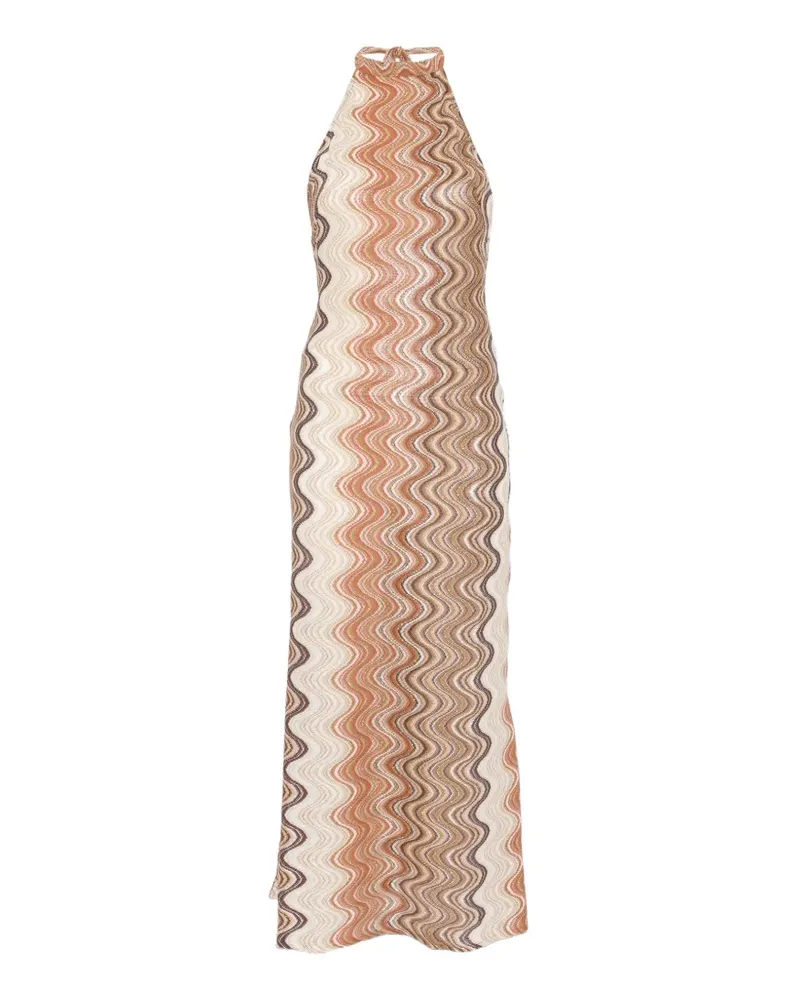 MC2 Saint Barth Tony R chevron-knit halterneck dress - Nude Nude