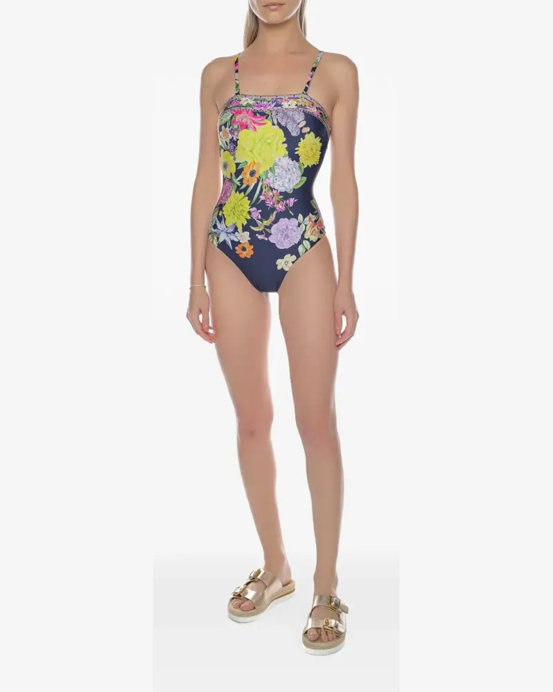 Camilla Badeanzug mit Blumenprint - Blau Blau