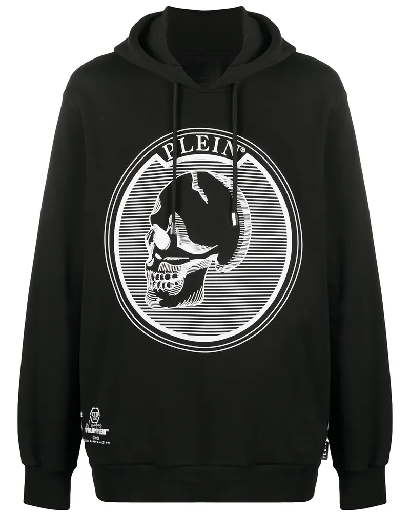 Philipp Plein Langer Hoodie mit Totenkopf - Schwarz Schwarz