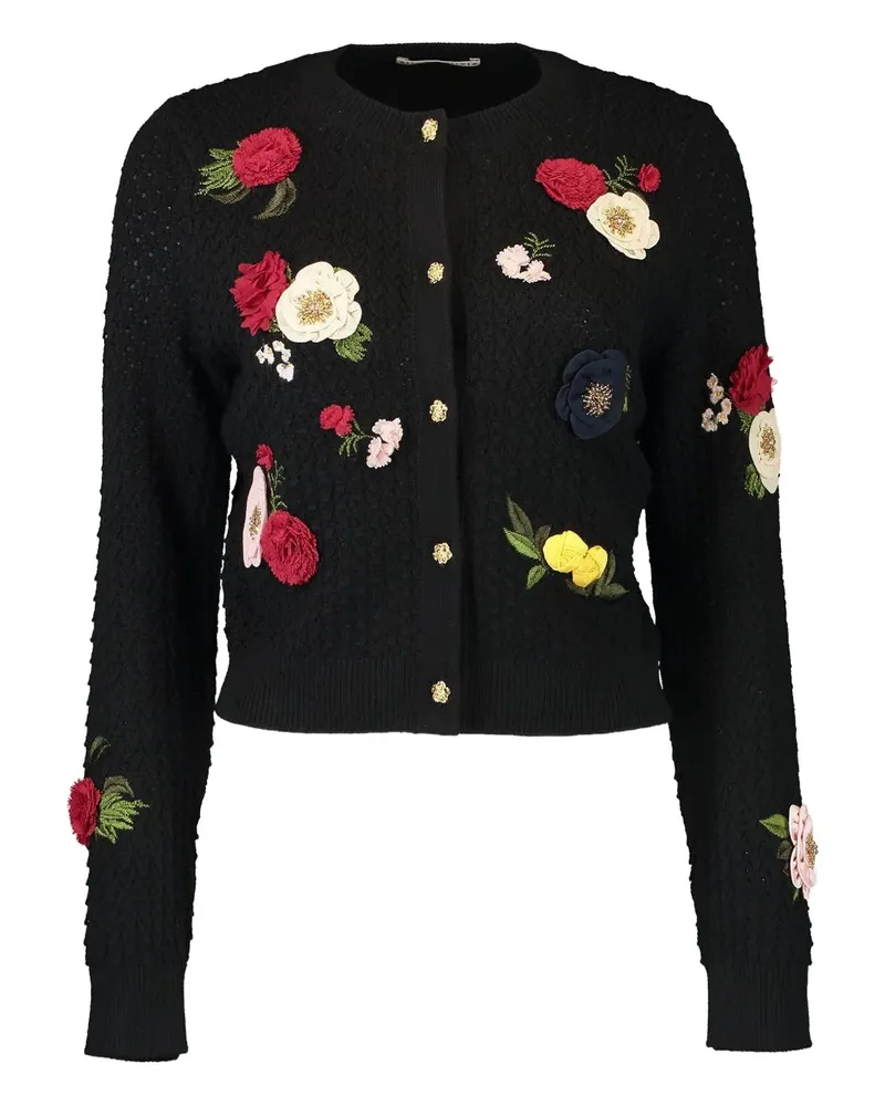 Alice + Olivia Dollie Cardigan mit Blumenapplikation - Schwarz Schwarz