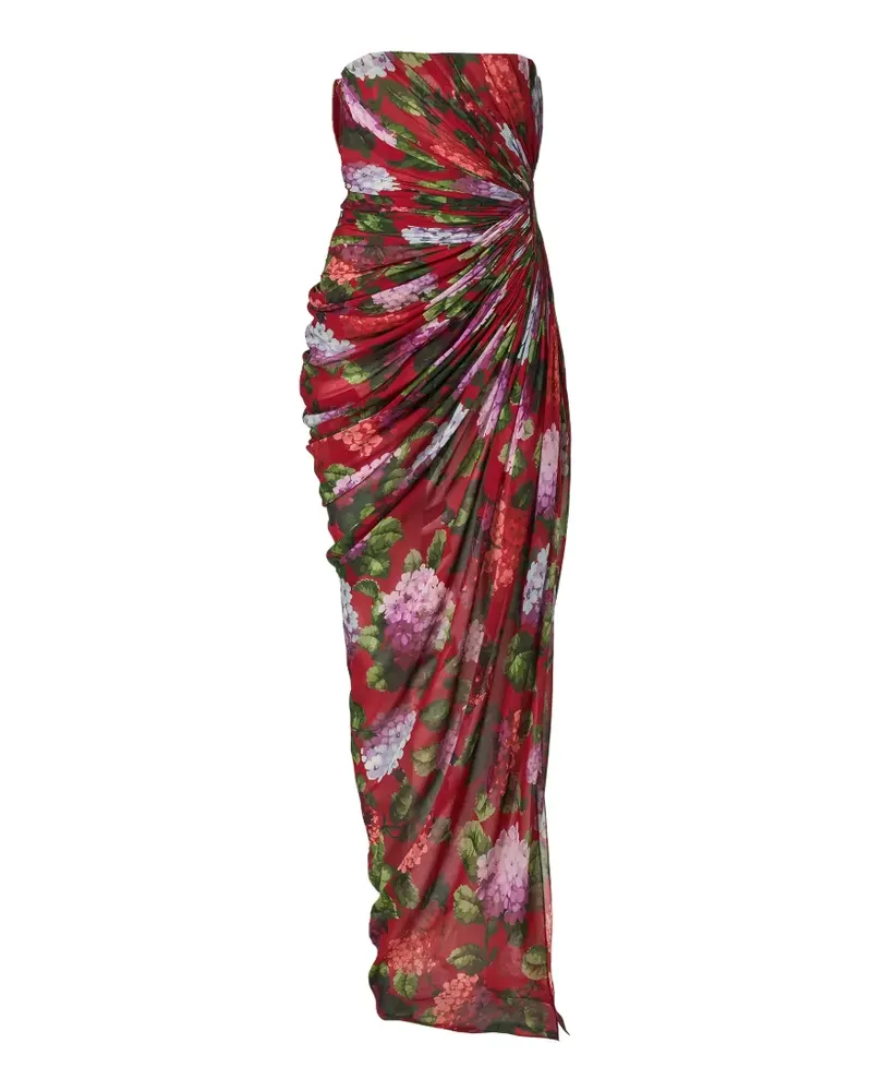 Carolina Herrera New York Drapiertes Chiffon-Abendkleid mit Hortensien-Print - Rot Rot