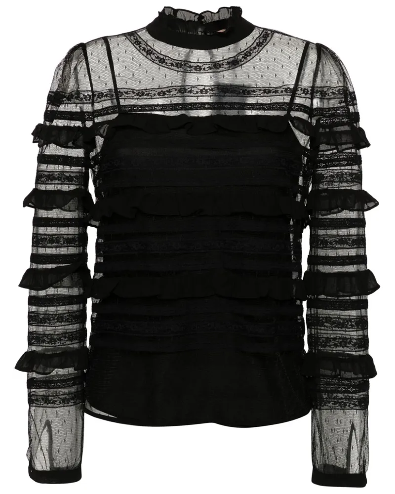 Twin-Set Bluse mit Rüschendetail - Schwarz Schwarz