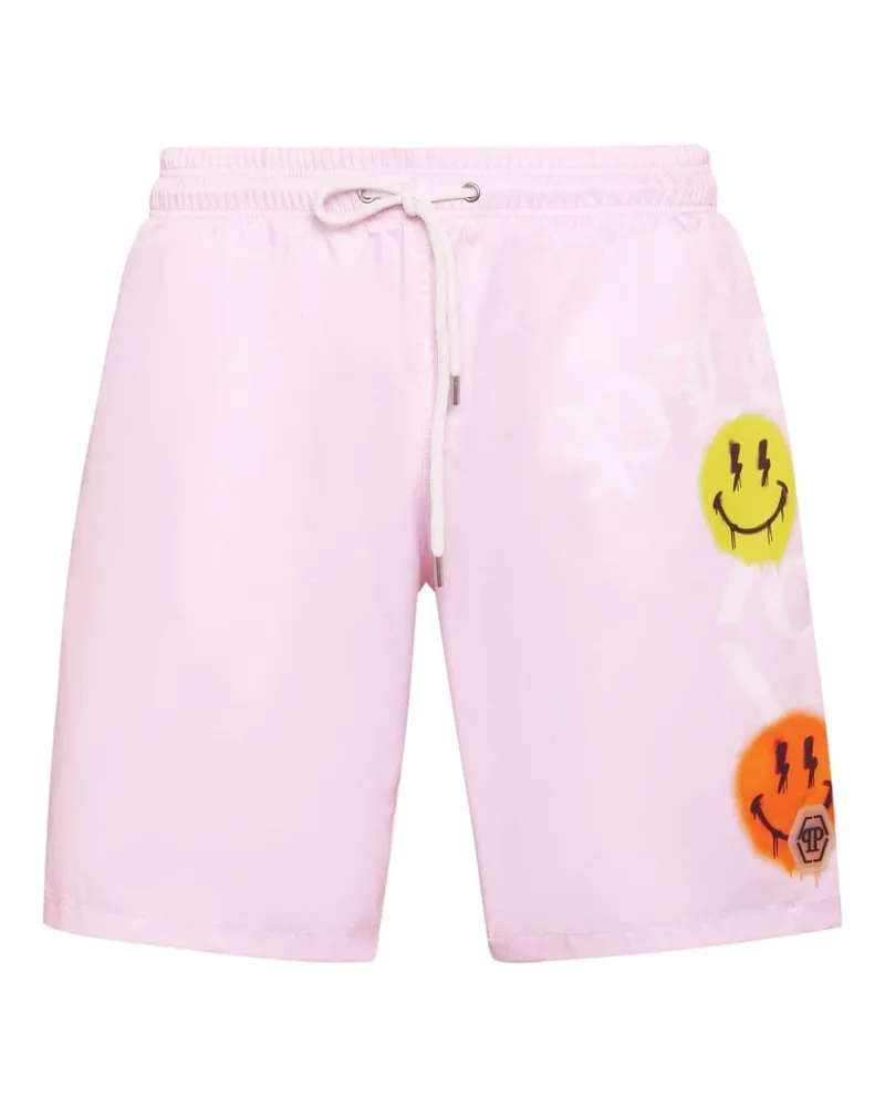 Philipp Plein Badeshorts mit Logo-Print Rosa