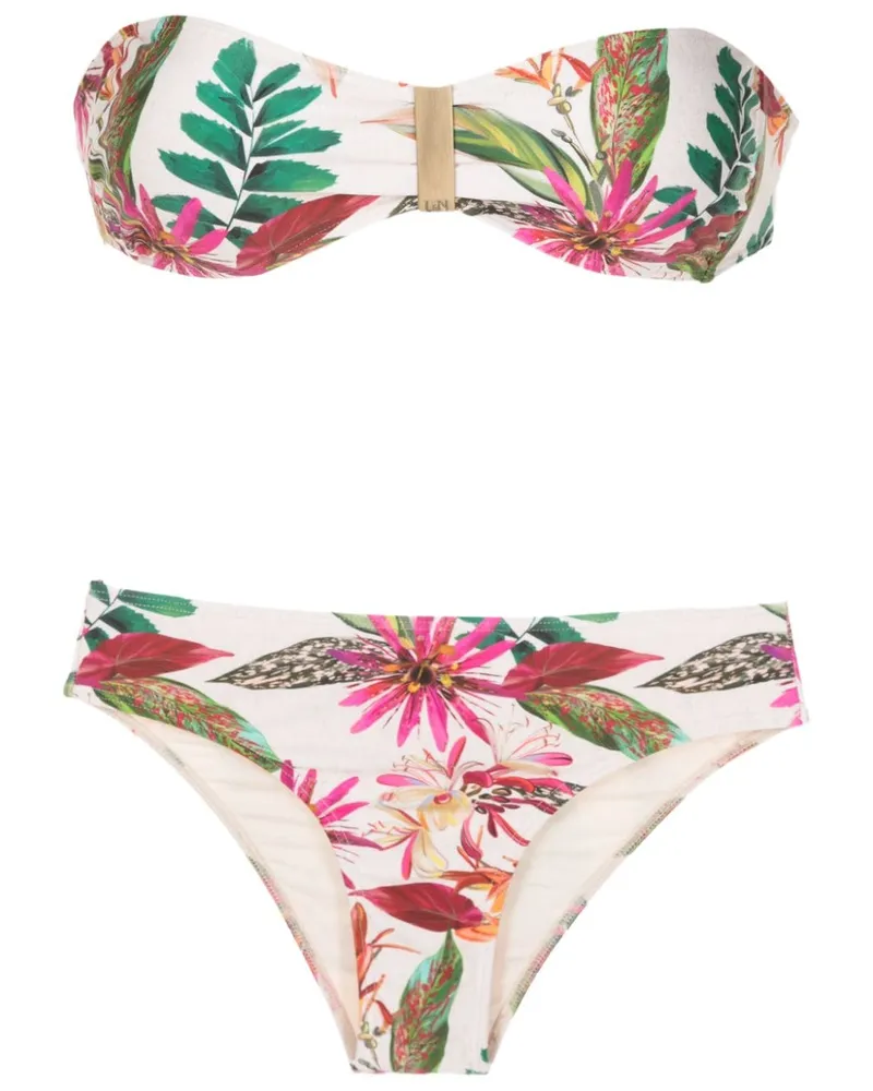 Lygia & Nanny Ester Bandeau-Bikini mit botanischem Print - Weiß Weiß
