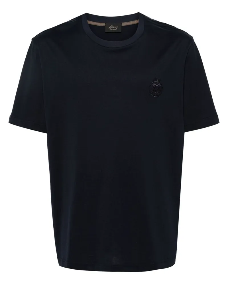 Brioni T-Shirt mit Logo-Stickerei Blau