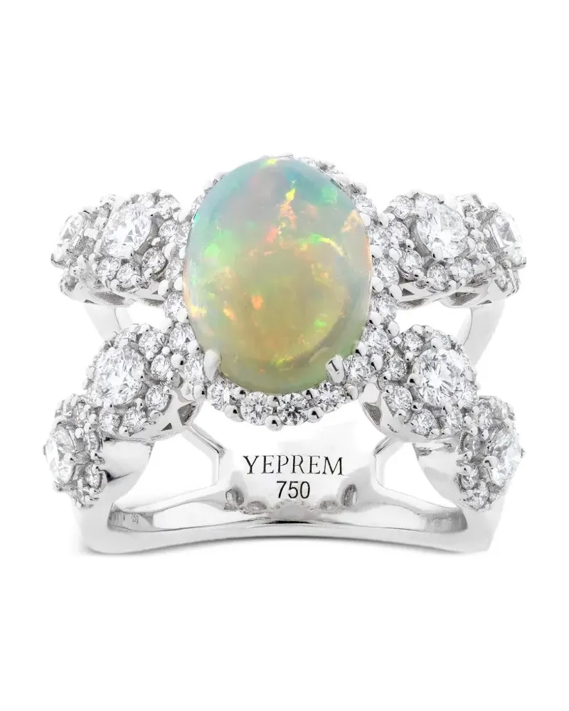 YEPREM 18kt Weißgoldring mit Diamanten und Opal - Silber Silber