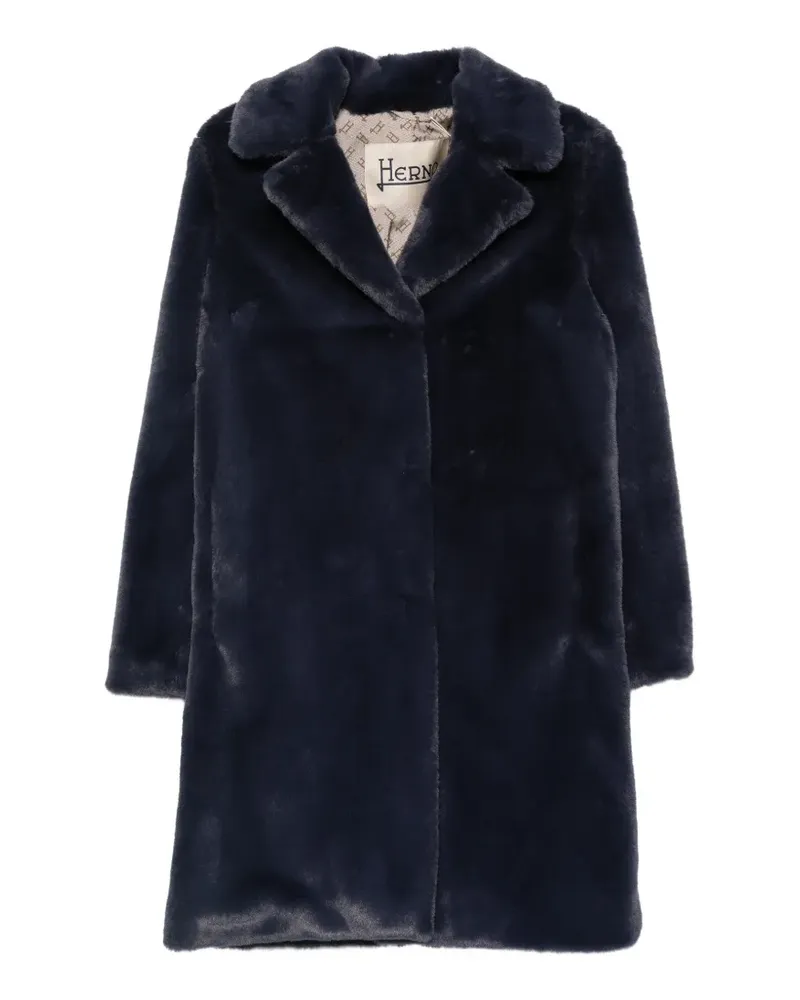 Herno Mantel aus Faux Fur mit Gürtel - Blau Blau