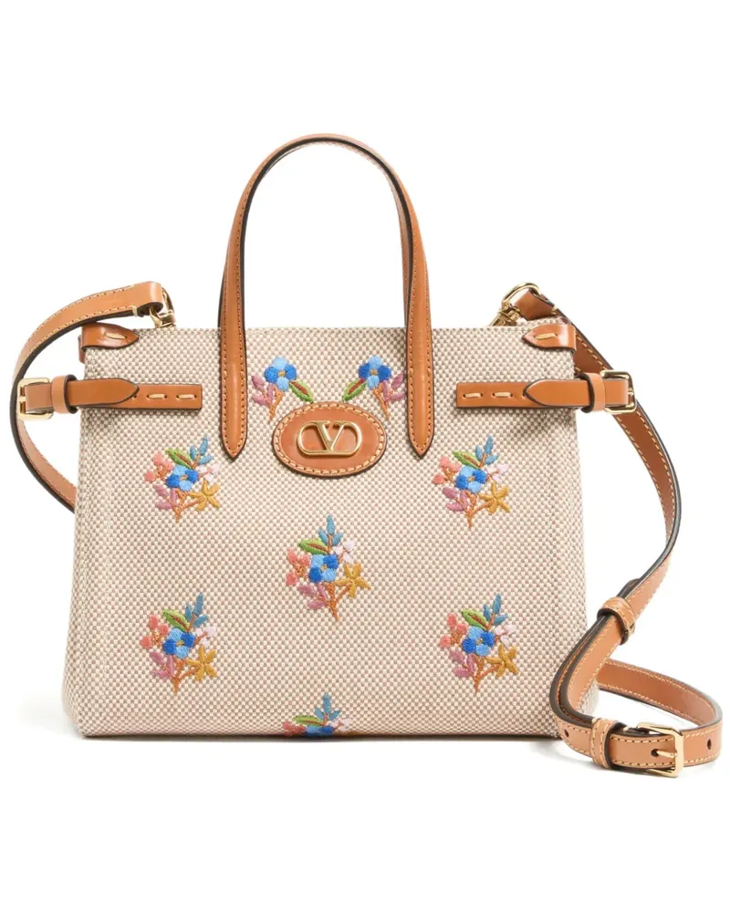Valentino Garavani Antibes Schultertasche aus Canvas mit Blumenstickerei - Nude Nude