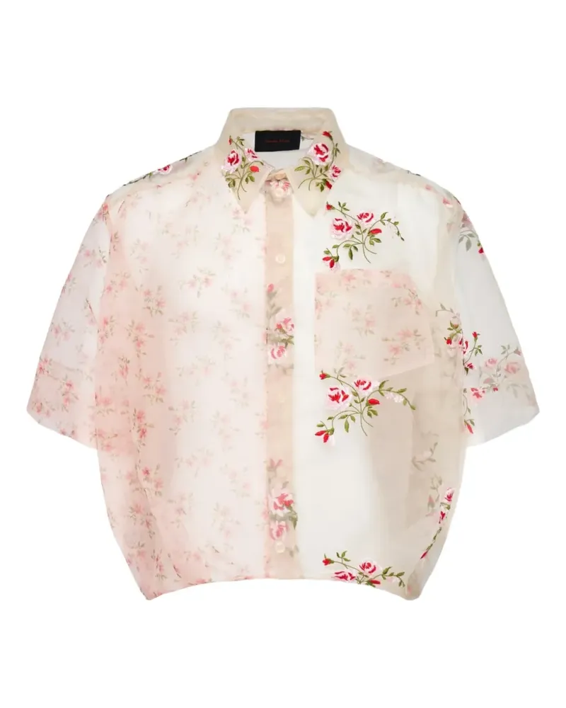 Simone Rocha floral-embroidered sheer shirt - Rosa Rosa