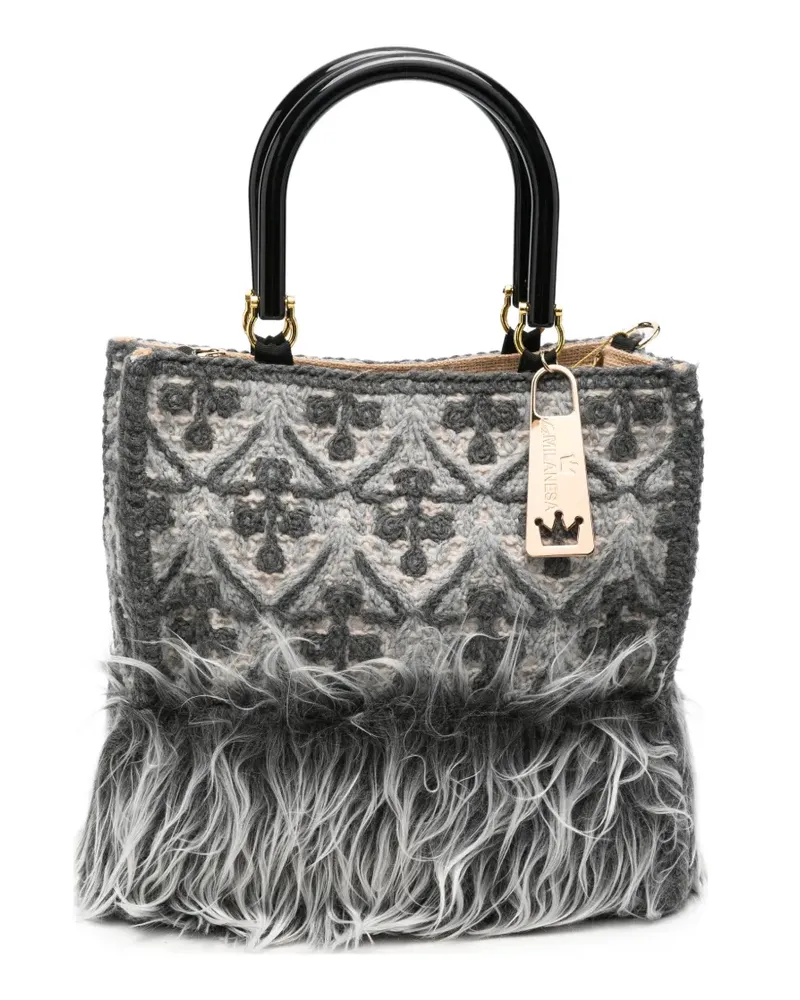 La Milanesa Gehäkelter Tote Bag aus Faux Fur - Grau Grau