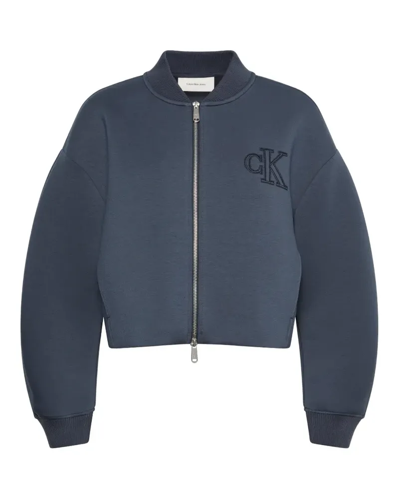 Calvin Klein logo-embroidered cropped bomber jacket - Blau Blau