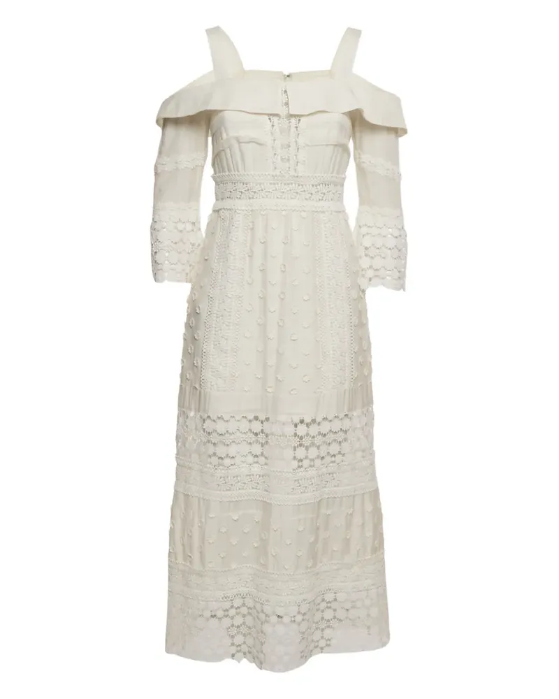 Self-Portrait lace-details midi dress - Weiß Weiß
