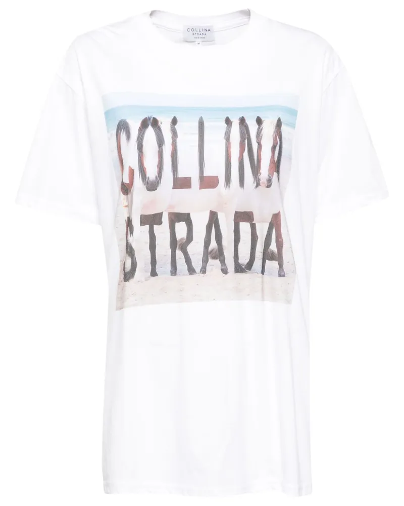 Collina Strada Grafisches Horse Beach T-Shirt - Weiß Weiß