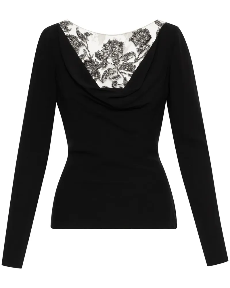 Oscar de la Renta Morning Glory Bluse mit Kristallen - Schwarz Schwarz