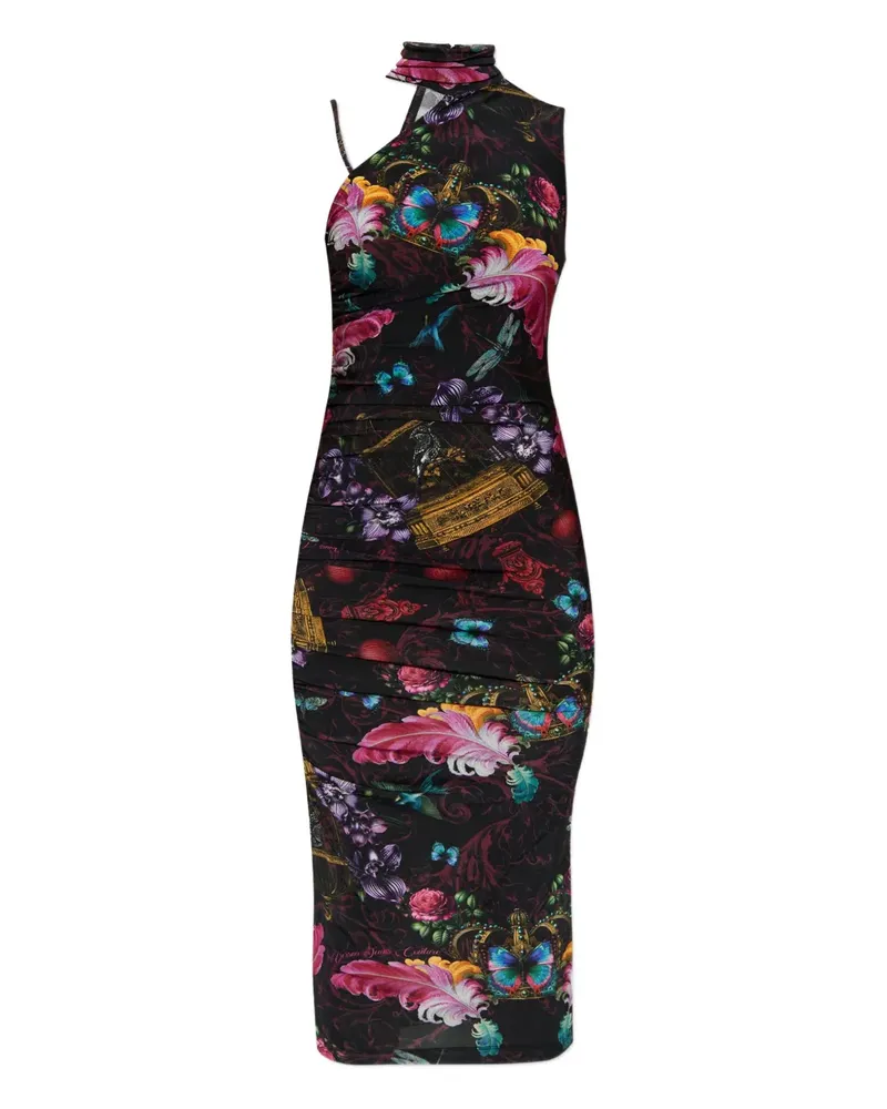 Versace Jeans Midikleid mit Blumen-Print - Schwarz Schwarz