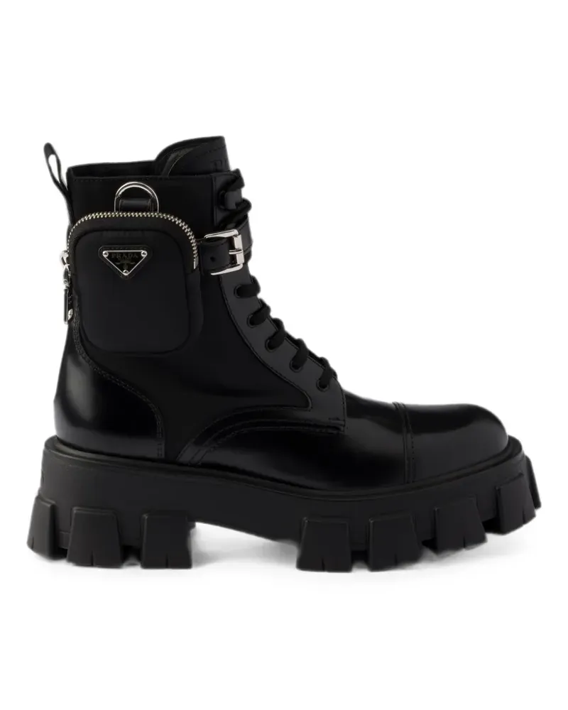 Prada Monolith leather and Re-Nylon boots with pouch - Schwarz Schwarz