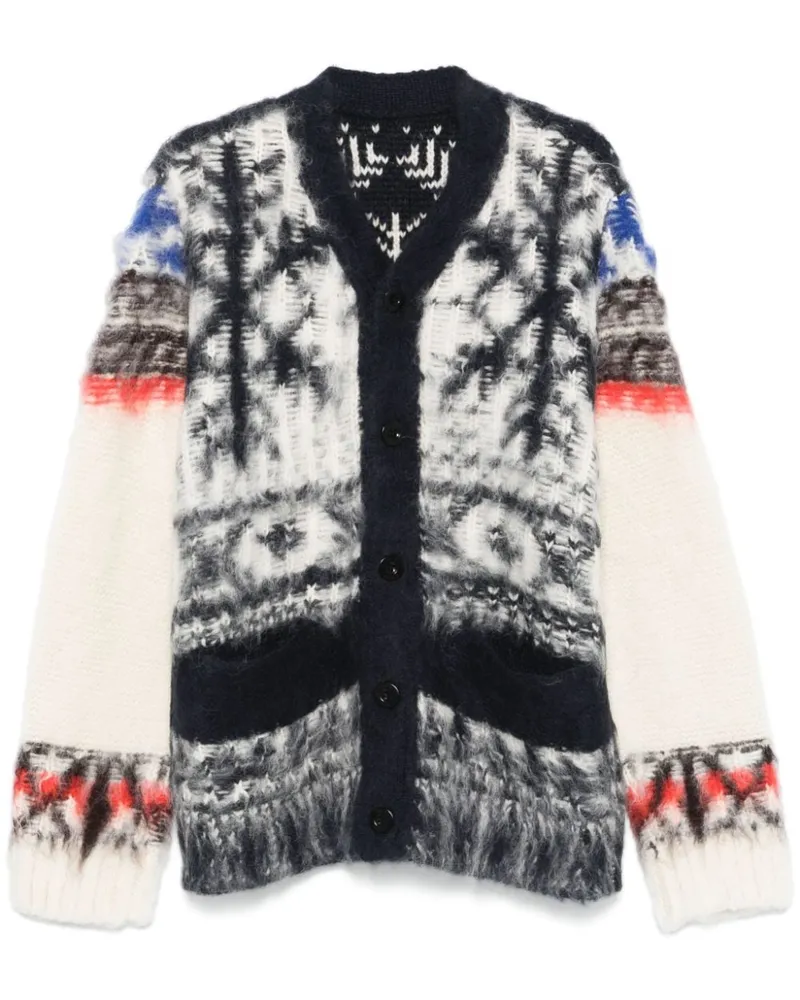 Sacai Gestrickter Intarsien-Cardigan - Weiß Weiß