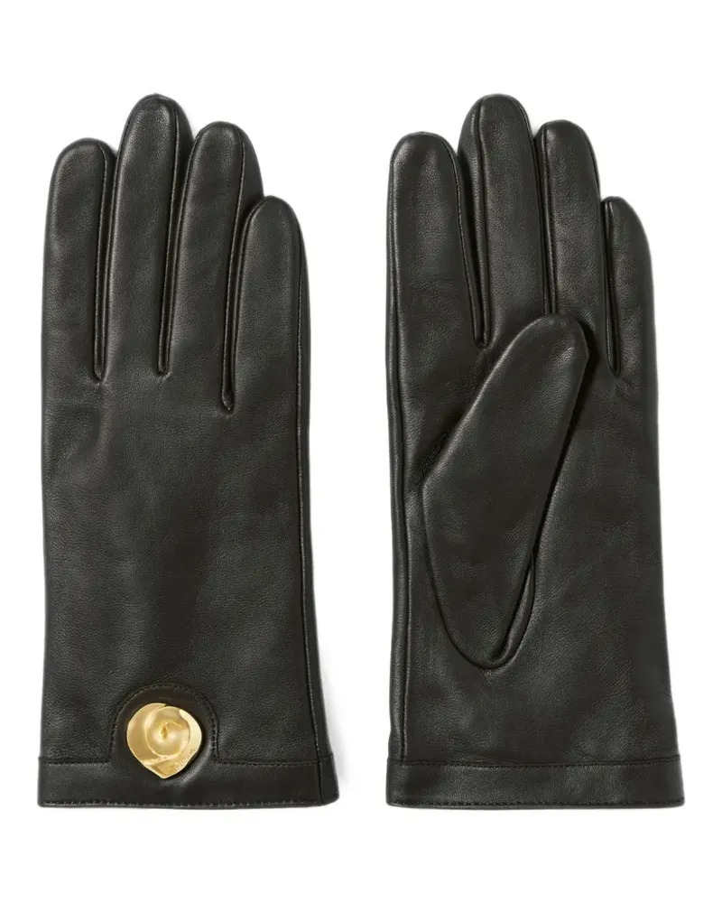 Claudie Pierlot Handschuhe aus Leder mit Logo-Schild - Schwarz Schwarz