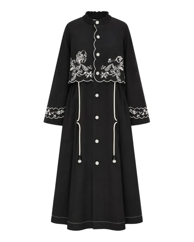 Renli Su embroidered layered-design coat - Schwarz Schwarz