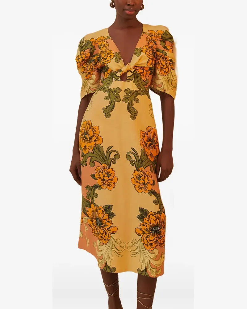 FARM Rio Midikleid mit Blumen-Print - Orange Orange